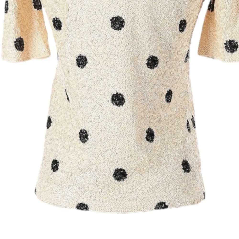 J.Crew XS Ivory Sequin Polka Dot Top Holiday Party Style 28614 HO12 Scoop Neck